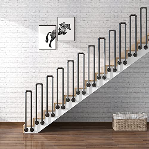 Drsyffsup Black Handrails for Concrete Steps Or Wooden Stairs，1 Steps Wrought Iron Handrail Picket for Indoor Outdoor Garden Villa Porch Grab Rail with Installation Kit (Size : 35cm(1.1ft))