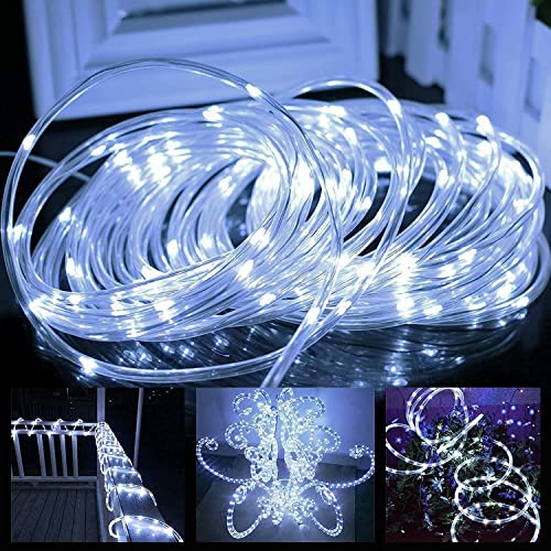 PETVAY LED Solar Rope Lights Outdoor Waterproof, 33 Ft 100 LED with 8 Flashing Modes & 800 mAh Battery, Solar Powered Outdoor String Lights for Pool Patio Garden Tree Path Camping Christmas