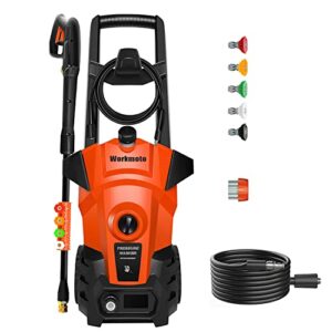 workmoto electric pressure washer 2500 psi / 2.0 gpm power washer with nozzles, foam cannon for cleaning cars, driveways, garden (2500-5002820)