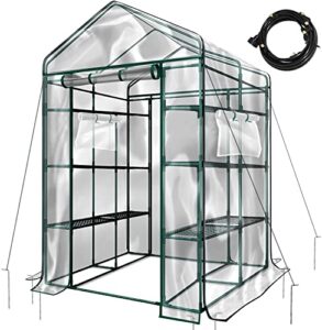 solution4patio mini walk-in greenhouse w/drip irrigation 4 tier 16 shelves portable for indoor/outdoor, invernadero, transparent thick cover, heavy duty frame, 47.3 in. w x 67 in. d x 76.4 in. h