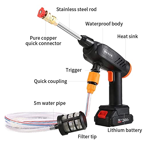 Auoesiwi Cordless Pressure Washer Battery Powered,Small Pressure Washer Portable 24v Electric Cleaner 160w 100bar Lithium,Extension Pole,Garden/Outdoor Cleaning Tool(Size:88VF)