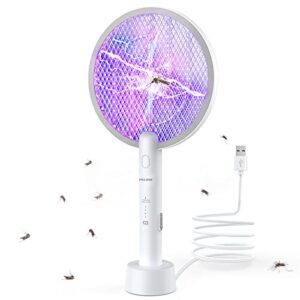 palone electric fly swatter 3000v bug zapper racket 2 in 1 fly swatter with 1200mah battery rechargeable mosquito killer lamp with 3 layers safety mesh for indoor and outdoor