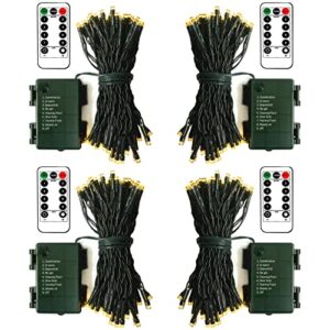zaiyw 4 pack battery operated string lights, 16.5 ft dark green wire 50 led string lights with remote timer 8 modes fairy lights for bedroom party patio yard garden christmas tree decor (warm white)