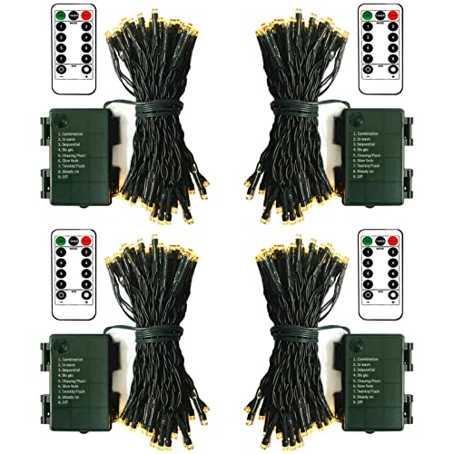 ZAIYW 4 Pack Battery Operated String Lights, 16.5 Ft Dark Green Wire 50 LED String Lights with Remote Timer 8 Modes Fairy Lights for Bedroom Party Patio Yard Garden Christmas Tree Decor (Warm White)