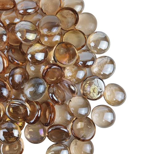 TWINKLING High Luster Round Fire Glass Beads,Glass Marbles,Glass Pebbles,Fire Glass Drops for Fire Pit Vase Fillers Crafts Aquarium Garden Decoration,17-19mm,1-Pound Jar (Pink)