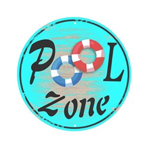 Jacevoo Round Metal Sign Pool Zone Tin Sign Vintage Wall Decoration Patio Backyard Decor Swimming Pool Sign Diameter 12 Inch