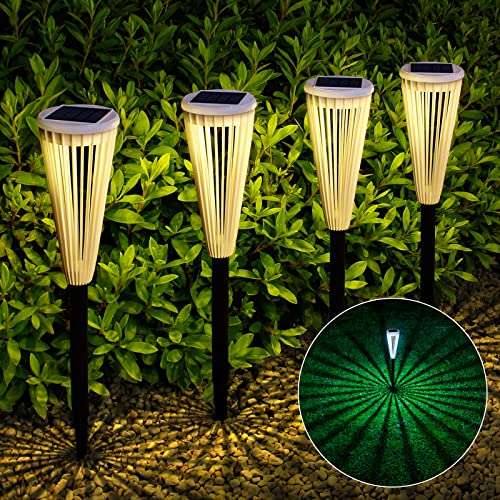 LCMKR Solar Pathway Lights, 8 Pack Solar Garden Lights Outdoor Waterproof Unique Pattern Solar Powered Landscape Path Lights Decorative for Yard Garden Walkway Driveway Lawn,White & Warm Light