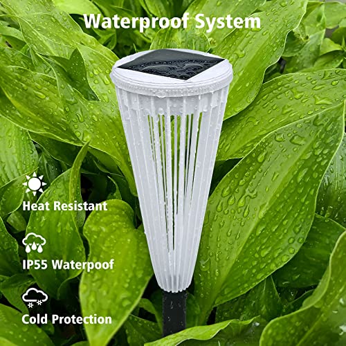 LCMKR Solar Pathway Lights, 8 Pack Solar Garden Lights Outdoor Waterproof Unique Pattern Solar Powered Landscape Path Lights Decorative for Yard Garden Walkway Driveway Lawn,White & Warm Light