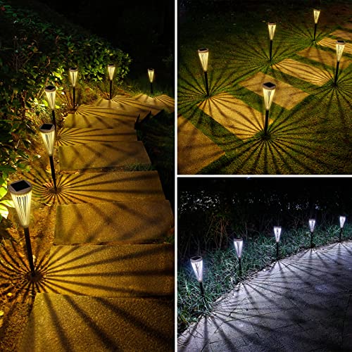 LCMKR Solar Pathway Lights, 8 Pack Solar Garden Lights Outdoor Waterproof Unique Pattern Solar Powered Landscape Path Lights Decorative for Yard Garden Walkway Driveway Lawn,White & Warm Light