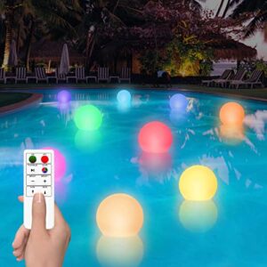 fuyo 3pcs solar floating pool light, rgb color changing led solar ball lightswith remote and ground plug,ip66 outdoor waterproof for lawn, pool,pond,yard,outdoor decor (ball)