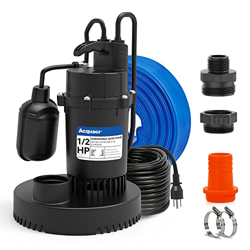 Acquaer 1/2HP Sump Pump, 4060GPH Submersible Clean/Dirty Water Pump with Adjustable Float Switch for Garden Pool,Basement, Flooded House , Hot Tub and Irrigat&Acquaer 1-1/2" x 50 FT Pool Backwash Hose