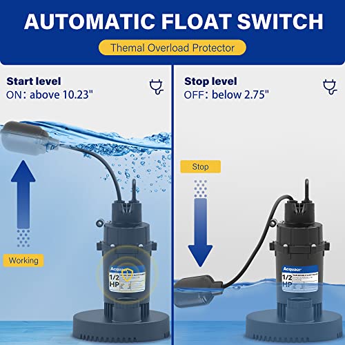 Acquaer 1/2HP Sump Pump, 4060GPH Submersible Clean/Dirty Water Pump with Adjustable Float Switch for Garden Pool,Basement, Flooded House , Hot Tub and Irrigat&Acquaer 1-1/2" x 50 FT Pool Backwash Hose