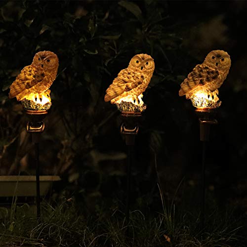 Solar Owl Light, 3 Pack Owl Night Light, Solar Powered Owl for Walkway Yard Lawn Landscape Lighting Decoration, Waterproof, Energy Saving. (Brown Owl)