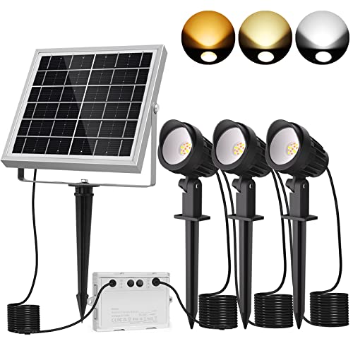 CLY LED Solar Spotlights, Solar Landscape Lights Low Voltage 3 in 1, IP66 Waterproof, Solar Spot Lights Outdoor Auto ON/Off 36FT Cord for Garden Lawn Patio Yard Wall Lights, 2700K 4000K 6500K