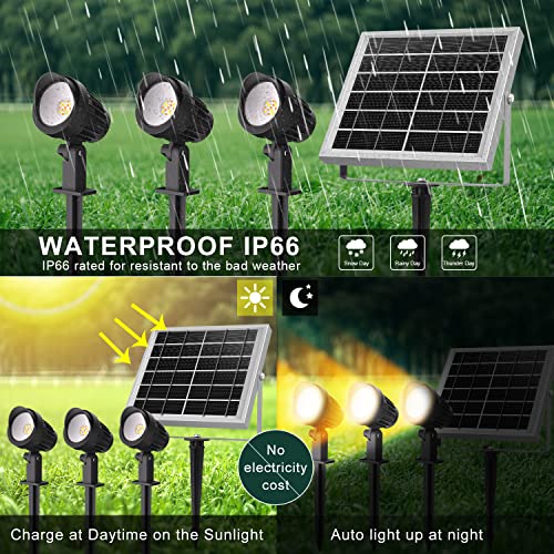 CLY LED Solar Spotlights, Solar Landscape Lights Low Voltage 3 in 1, IP66 Waterproof, Solar Spot Lights Outdoor Auto ON/Off 36FT Cord for Garden Lawn Patio Yard Wall Lights, 2700K 4000K 6500K