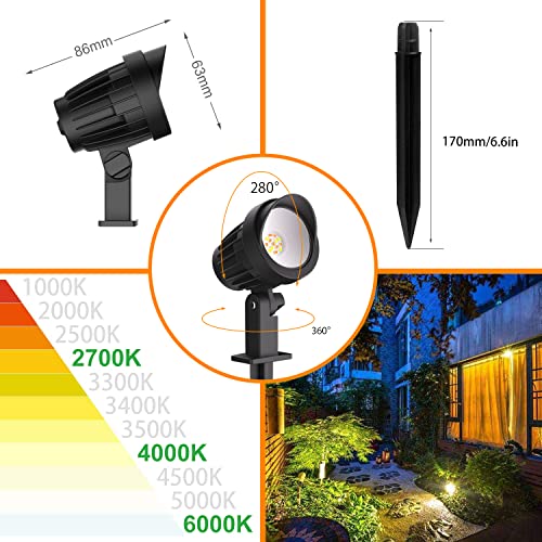 CLY LED Solar Spotlights, Solar Landscape Lights Low Voltage 3 in 1, IP66 Waterproof, Solar Spot Lights Outdoor Auto ON/Off 36FT Cord for Garden Lawn Patio Yard Wall Lights, 2700K 4000K 6500K