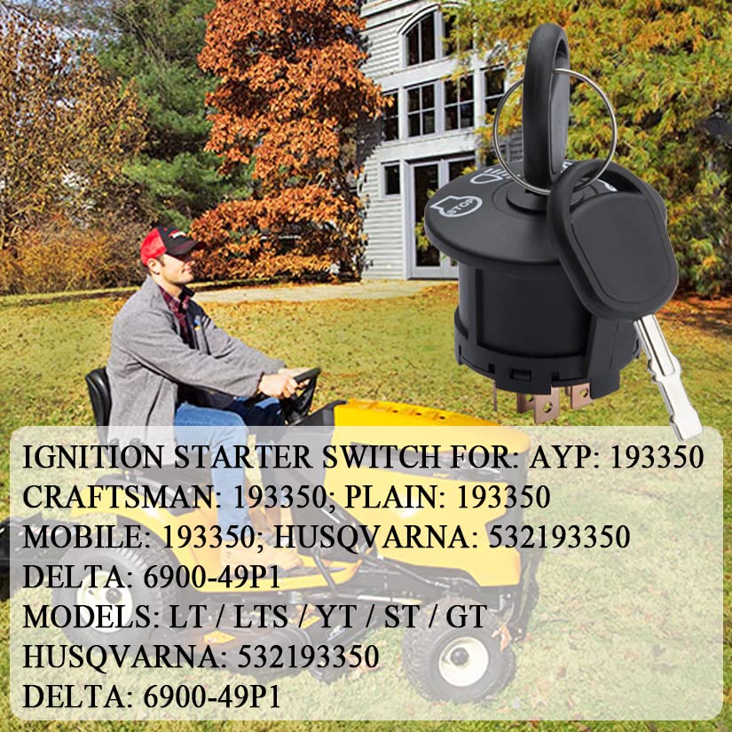 Swgaunc Ignition Starter Switch 4 Position Key Switch Fit for Husqvarna Craftsman John Deere MTD Murray Riding Lawn Mower 532175566 175566 2 Keys