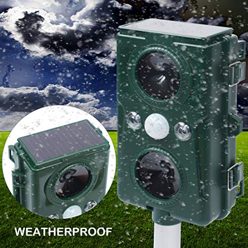 Triumpeek Ultrasonic Animal Repellent with Motion Sensor and Flashing Lights Outdoor Solar Powered Waterproof Farm Garden Yard Repellent, Cats, Dogs, Foxes, Birds, Skunks, Rod