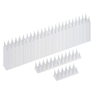 meccanixity bird spikes 18 inch plastic deterrent spikes for anti cat pigeon for outdoor keep bird away (clear, pack of 12)