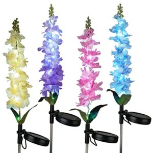 teresa’s collections solar flower garden lights violet solar stakes, decorative pathway light outdoor waterproof for flowerbed yard patio wedding decorations, 30 inch tall (4 pack)