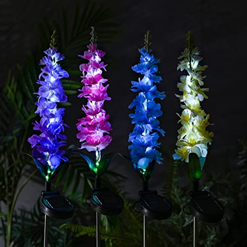 TERESA'S COLLECTIONS Solar Flower Garden Lights Violet Solar Stakes, Decorative Pathway Light Outdoor Waterproof for Flowerbed Yard Patio Wedding Decorations, 30 Inch Tall (4 Pack)