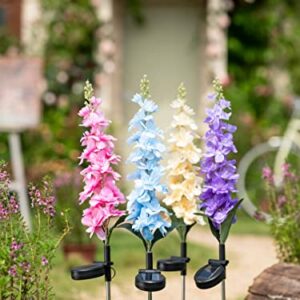 TERESA'S COLLECTIONS Solar Flower Garden Lights Violet Solar Stakes, Decorative Pathway Light Outdoor Waterproof for Flowerbed Yard Patio Wedding Decorations, 30 Inch Tall (4 Pack)