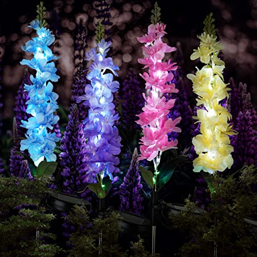 TERESA'S COLLECTIONS Solar Flower Garden Lights Violet Solar Stakes, Decorative Pathway Light Outdoor Waterproof for Flowerbed Yard Patio Wedding Decorations, 30 Inch Tall (4 Pack)