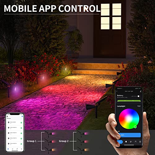 HELLYMOON Smart Solar Spot Lights Outdoor - APP Control, 2-in-1 RGB Wall/Ground Flag Pole Light Solar Landscape Spotlight, 180° Adjustable IP65 Waterproof Security Light for Pathway Garden(2 Pack)