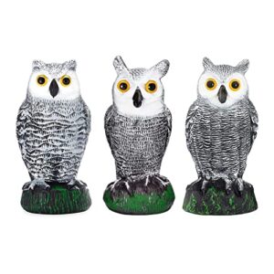 fake owl decoy and bird deterrent – set of 3 plastic owl to scare birds away – effective bird deterrent devices as scarecrow for garden – bird repellent devices outdoor, keep birds away!