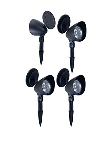 Solar Powered Lights (Set of 4)- LED Outdoor Stake Spotlight Fixture for Gardens, Pathways, and Patios by Pure Garden, Black
