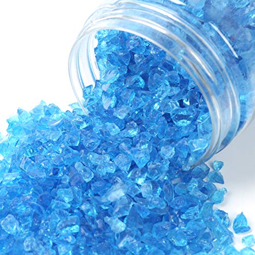 Alan Stone High Luster Reflective Fire Glass Gravel,Fire Gems,Fire Drops,Fire Glass Pebbles Stones Beads Chips for Fire Pit Fish Tank Aquarium Garden,3-6mm 305g/0.67lb (Aquamarine)