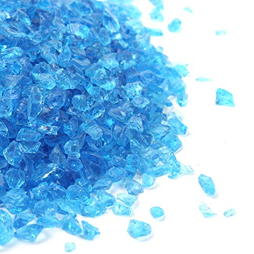 Alan Stone High Luster Reflective Fire Glass Gravel,Fire Gems,Fire Drops,Fire Glass Pebbles Stones Beads Chips for Fire Pit Fish Tank Aquarium Garden,3-6mm 305g/0.67lb (Aquamarine)