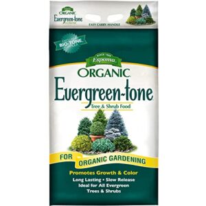 espoma organic evergreen-tone 4-3-4 natural & organic fertilizer and plant food for evergreen trees & shrubs. 18 lb. bag. use for planting & feeding to promote optimum growth