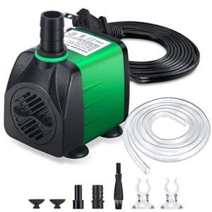 cwkj fountain pump, 160gph (10w 600l/h) water fountain pump, outdoor submersible fountain pump with 4.9ft tubing (id x 1/3-inch), 3 nozzles for aquarium, pond, fish tank, water pump hydroponics