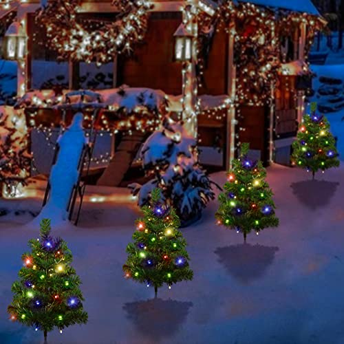 4-Pack Christmas Tree Solar Pathway Lights Outdoor Waterproof Garden Stake Lights Holiday Decor for Patio Yard Driveway