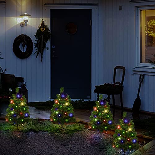 4-Pack Christmas Tree Solar Pathway Lights Outdoor Waterproof Garden Stake Lights Holiday Decor for Patio Yard Driveway