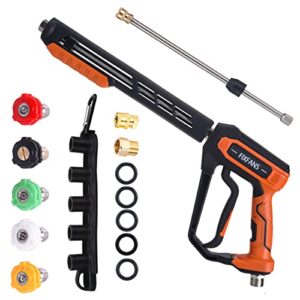 fixfans pressure washer gun kit, 4000psi power washer handle gun with replacement wand extension, high pressure spray gun with 5 nozzle tips, m22 fitting, 1/4″ quick connect female