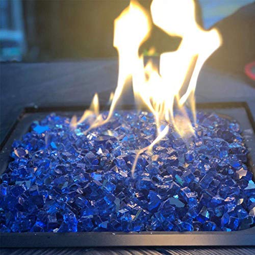 Skyflame High Luster 10-Pound Regular Fire Glass for Fire Pit Fireplace Garden Landscaping Cobalt Blue 1/4" Size