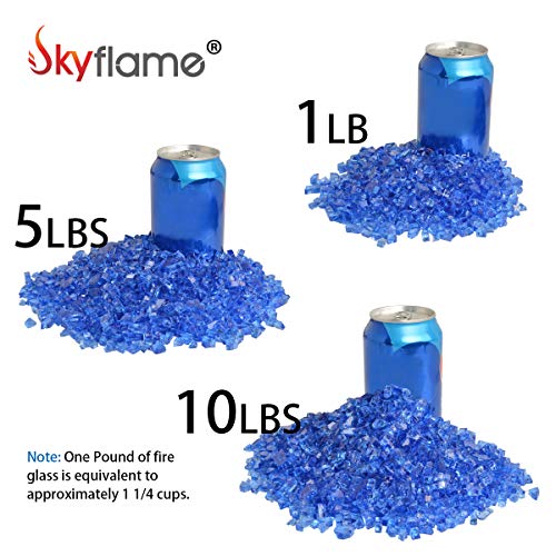 Skyflame High Luster 10-Pound Regular Fire Glass for Fire Pit Fireplace Garden Landscaping Cobalt Blue 1/4" Size