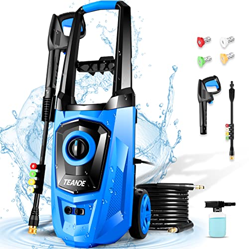 Power Washer, TEANDE MAX PSI Pressure Washer 1.9GPM 1800W Electric High Pressure Washer Professional Car Washer Cleaner Machine with Hose Reel ,5 Nozzles for Patio Garden Yard Vehicle