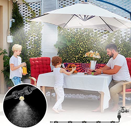 Misting Systems, Misters for Outside Patio, 100 FT Misting Cooling System + 30 Sets Brass Mister System + 2 PE Antioxidant Adapters(3/4")+ 2 Tee Adapters + 2 90 Degree Elbows and （Additional Accessories）for Pasture, Garden, Greenhouse, Gazebo.