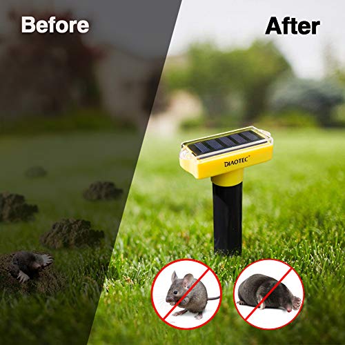 Diaotec Mole Repellents Solar Powered Groundhog Repellent Vole Repellent Outdoor Sonic Spike Pest Control to Keep Rodents Away from Your Lawn and Garden