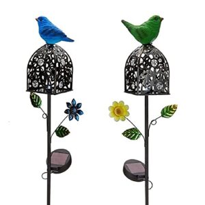 solar garden/patio lamps, garden decor, bright leds, beautiful painted metal artwork, solar powered rechargeable battery, solar lamp lights for walkway path, lawn, patio, garden (blue & green)