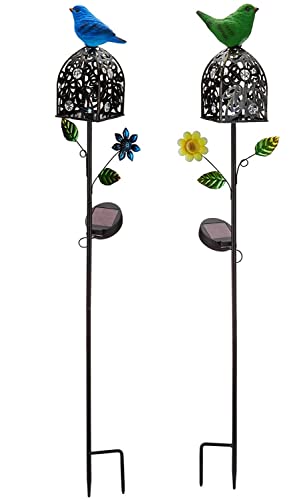 Solar Garden/Patio Lamps, Garden Decor, Bright LEDs, Beautiful Painted Metal Artwork, Solar Powered Rechargeable Battery, Solar Lamp Lights for Walkway Path, Lawn, Patio, Garden (Blue & Green)