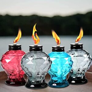 tewei 4 pack glass table top light torches for outside, easy to refill glass citronella torches outdoor lanterns, wick and cap included torch for garden patio yard party decor