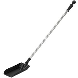 46” long fireplace shovel – extra strength wrought iron – ash shovel for wood stove, grill or fire pit – long design for keeping hands from heat of fire – indoor/outdoor use(silver)