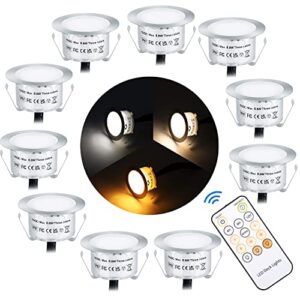 smy lighting recessed led deck light kits with remote control, 10 pack dimmable deck lighting ip67 waterproof 12v outdoor led decking stair light 3 color changing for yard,garden,patio,stair décor