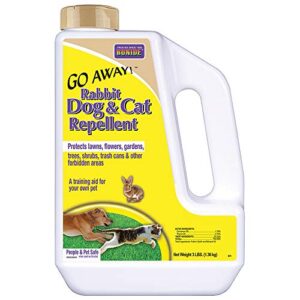 bonide go away! rabbit, dog, & cat repellent granules, 3 lbs ready-to-use, keep dogs off lawn, garden, mulch & flower beds