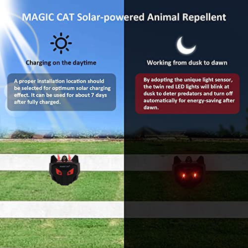MAGIC CAT Solar Animal Repellent, Wild Animal Predator Red Eyes LED Blinking Lights, Waterproof Nocturnal Animal Repeller to Keep Skunk, Deer, Coyote, Raccoon Away from Garden Yard Farm Chicken Coop