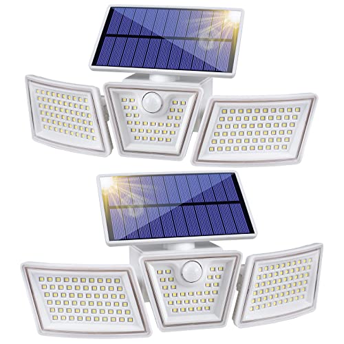 New Solar Lights Outdoor,SMY Lighting Motion Sensor Security Lights with 265 LEDs 2400Lumen,Solar Flood Lights 3 Adjustable Heads,280° Wide Angle Illumination,P65 Waterproof for Garden Garage (2Pack)